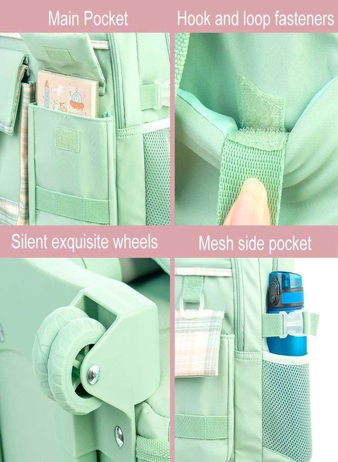 gxtvo 3PCS Rolling Backpack for Girls, Women Wheeled Bookbag with Lunch Box for Adults, Kids Roller school bag, 3pcs Set Green, 20" x 12" x 6" (50.8 x 30.5 x 15.2 cm), 25L, 3pcs Rolling Backpack Set - Image 4
