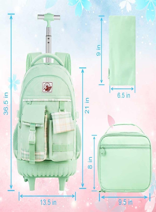 gxtvo 3PCS Rolling Backpack for Girls, Women Wheeled Bookbag with Lunch Box for Adults, Kids Roller school bag, 3pcs Set Green, 20" x 12" x 6" (50.8 x 30.5 x 15.2 cm), 25L, 3pcs Rolling Backpack Set - Image 3