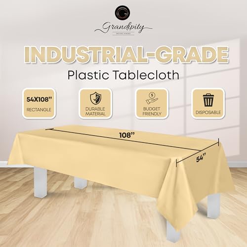 Grandipity Ivory Plastic Table Cloth Disposable (6 Pk) 54in x 108in Plastic Tablecloths for Rectangle Tables - Premium Party Table Cloths Disposable for 6ft to 8ft Rectangle Tables - Image 2