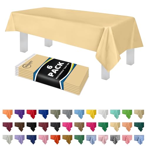 Grandipity Ivory Plastic Table Cloth Disposable (6 Pk) 54in x 108in Plastic Tablecloths for Rectangle Tables - Premium Party Table Cloths Disposable for 6ft to 8ft Rectangle Tables - Image 1