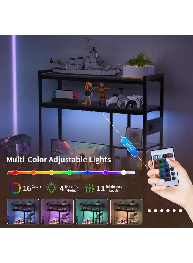 Aetheris Desktop Organizer Shelf, 30" Wooden Office Storage Rack with Outlets, Display Shelf Rack with Light Strip, 5 Tier Desktop Display Rac, Desk Shelf, Desk Hutch for Computer Monitor, Black - Image 5