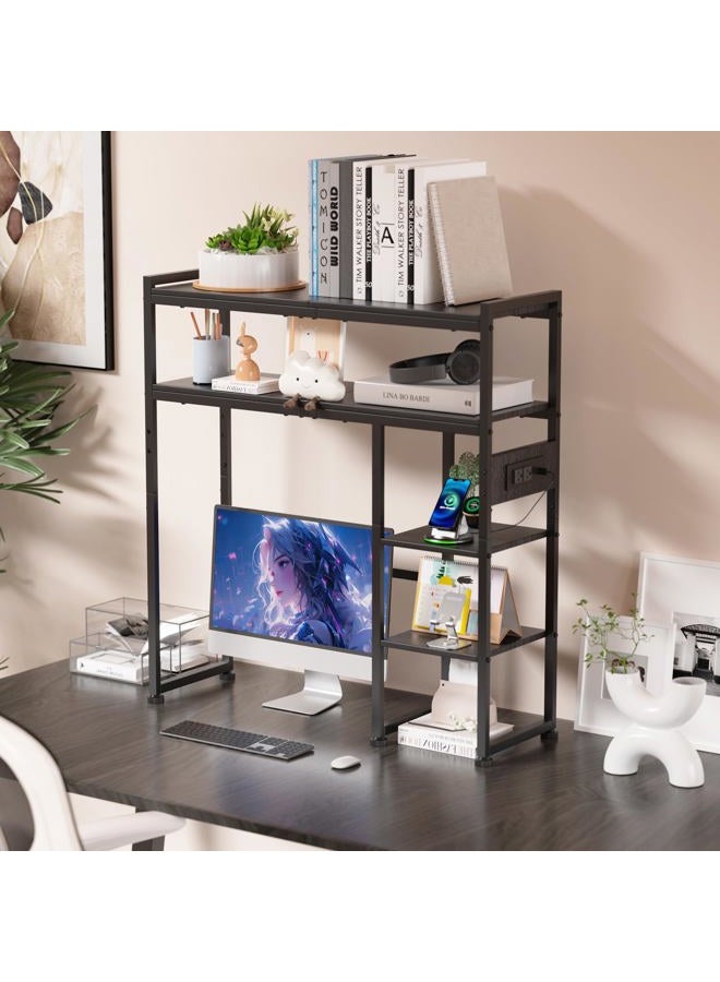 Aetheris Desktop Organizer Shelf, 30" Wooden Office Storage Rack with Outlets, Display Shelf Rack with Light Strip, 5 Tier Desktop Display Rac, Desk Shelf, Desk Hutch for Computer Monitor, Black - Image 3