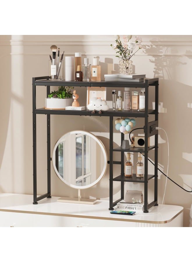 Aetheris Desktop Organizer Shelf, 30" Wooden Office Storage Rack with Outlets, Display Shelf Rack with Light Strip, 5 Tier Desktop Display Rac, Desk Shelf, Desk Hutch for Computer Monitor, Black - Image 2