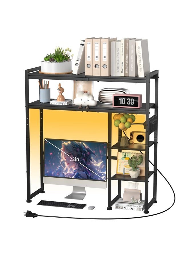 Aetheris Desktop Organizer Shelf, 30" Wooden Office Storage Rack with Outlets, Display Shelf Rack with Light Strip, 5 Tier Desktop Display Rac, Desk Shelf, Desk Hutch for Computer Monitor, Black - Image 1