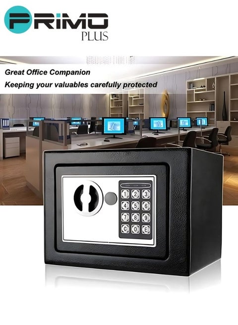 خزنة رقمية إلكترنية, خزنة إلكترونية مدمجة مع نظام قفل مزدوج - تخزين آمن للأموال والمجوهرات والمستندات والاشياء الثمينة - صندوق أمان مقاوم للحريق ـ للمنزل أو المكتب أو الفندق 27X22x23  سم, أسود/فضي