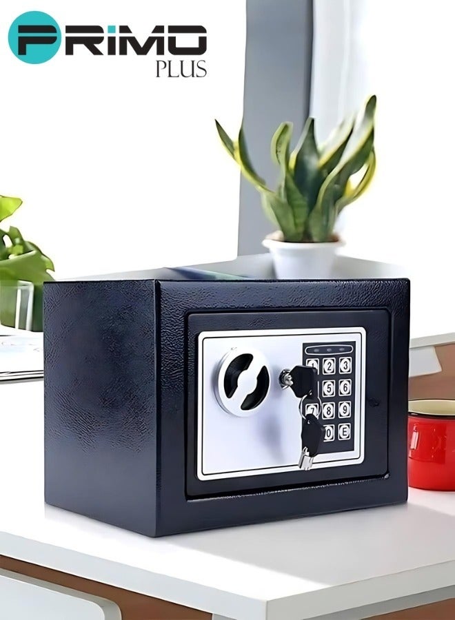 بريمو بلس خزنة رقمية إلكترنية, خزنة إلكترونية مدمجة مع نظام قفل مزدوج - تخزين آمن للأموال والمجوهرات والمستندات والاشياء الثمينة - صندوق أمان مقاوم للحريق ـ للمنزل أو المكتب أو الفندق 27X22x23  سم, أسود/فضي - Image 2