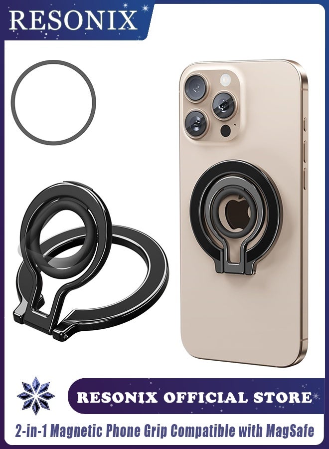 RESONIX MagSafe Magnetic Phone Grip with Magnetic Ring, Wireless Charging Compatible, Fits iPhone 16/15/14/13/12 Pro Max & More (Black)  - Image 1