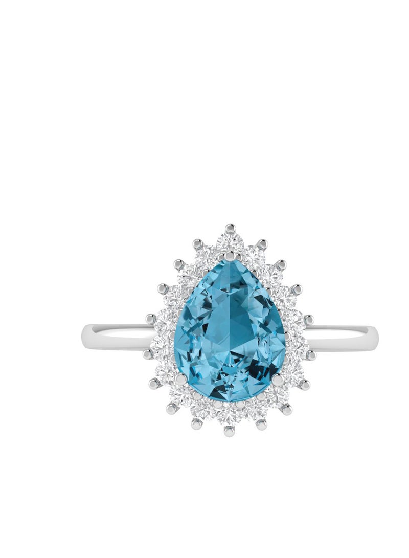Capri Gold Diana Pear Blue Topaz and Glinting Diamond Ring in 18K White Gold  - Image 1
