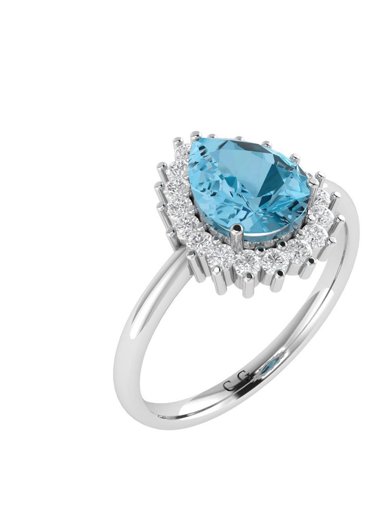Capri Gold Diana Pear Blue Topaz and Glinting Diamond Ring in 18K White Gold  - Image 2