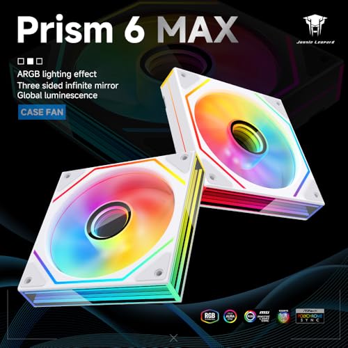 Jungle Leopard Prism6 MAX X3 120mm ARGB PC Case Fan - 3-Sided Infinite Mirror & Axis Infinite Mirror Light Effect，800-1850±10% RPM 120mm PWM Case Fan for PC Case(Triple Pack White) - Image 2