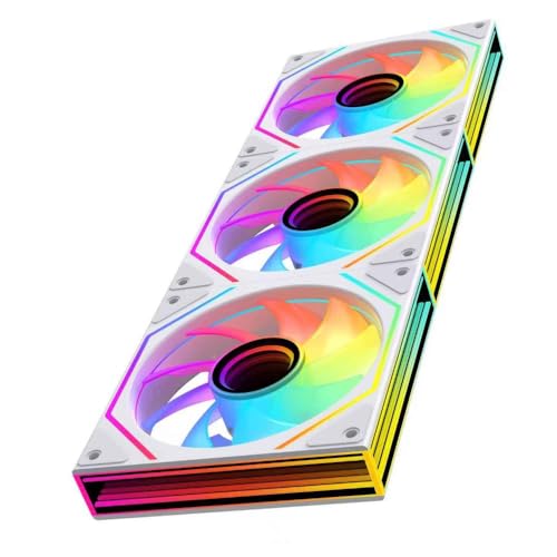 Jungle Leopard Prism6 MAX X3 120mm ARGB PC Case Fan - 3-Sided Infinite Mirror & Axis Infinite Mirror Light Effect，800-1850±10% RPM 120mm PWM Case Fan for PC Case(Triple Pack White) - Image 1