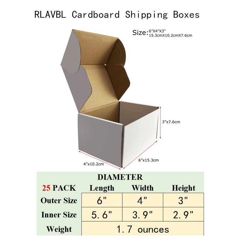 RLAVBL 6x4x3 Inches Shipping Boxes Set of 25, White Small Corrugated Cardboard Box, Mailer Boxes for Packing Small Business - Image 2