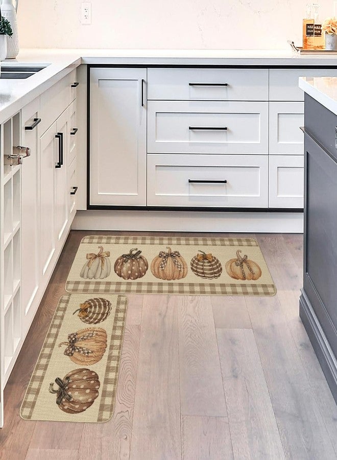 ARKENY Fall Kitchen Rugs Set of 2,Thanksgiving Autumn Pumpkin Decorative Kitchen Mats for Floor， Seasonal Non-Slip Absorbent Rug and Door Mat- - 17x29 and 17x47 Inch-AKM082 - Image 4