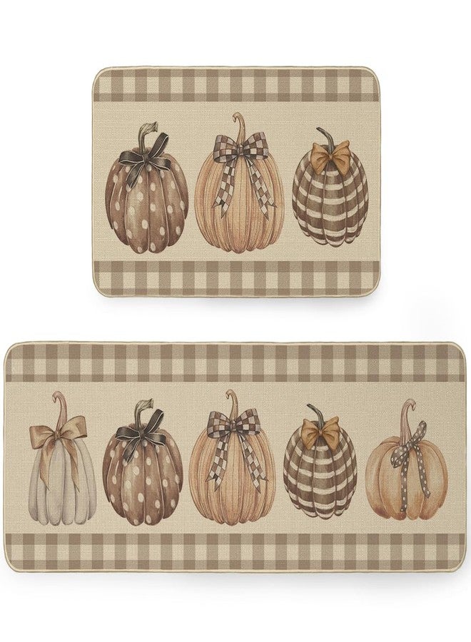 ARKENY Fall Kitchen Rugs Set of 2,Thanksgiving Autumn Pumpkin Decorative Kitchen Mats for Floor， Seasonal Non-Slip Absorbent Rug and Door Mat- - 17x29 and 17x47 Inch-AKM082 - Image 1