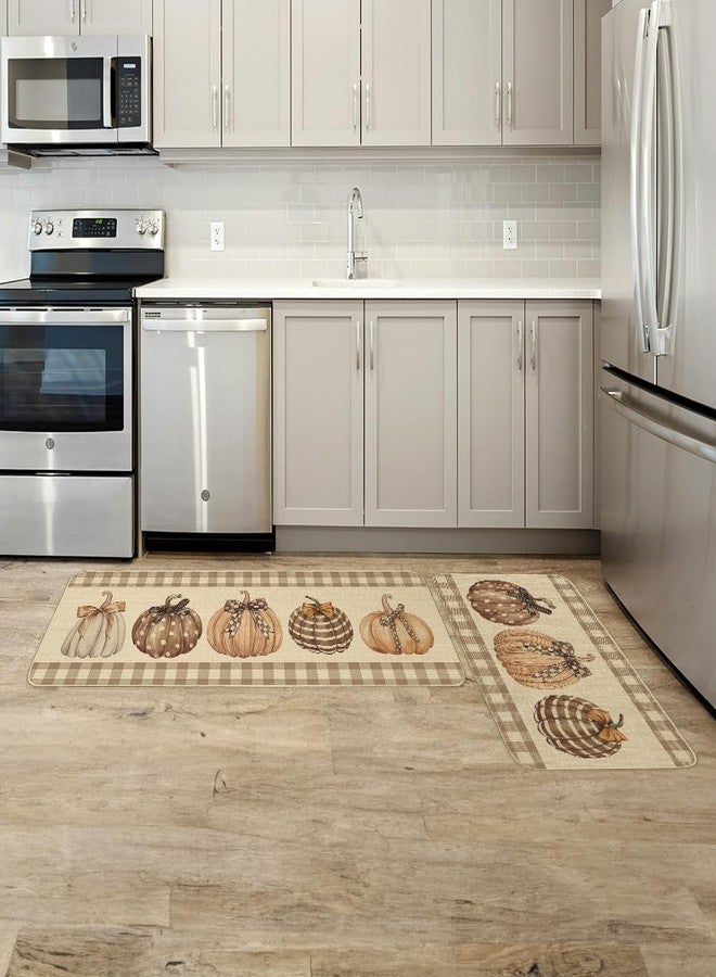 ARKENY Fall Kitchen Rugs Set of 2,Thanksgiving Autumn Pumpkin Decorative Kitchen Mats for Floor， Seasonal Non-Slip Absorbent Rug and Door Mat- - 17x29 and 17x47 Inch-AKM082 - Image 2