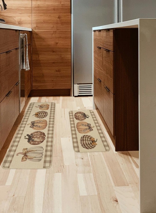 ARKENY Fall Kitchen Rugs Set of 2,Thanksgiving Autumn Pumpkin Decorative Kitchen Mats for Floor， Seasonal Non-Slip Absorbent Rug and Door Mat- - 17x29 and 17x47 Inch-AKM082 - Image 3