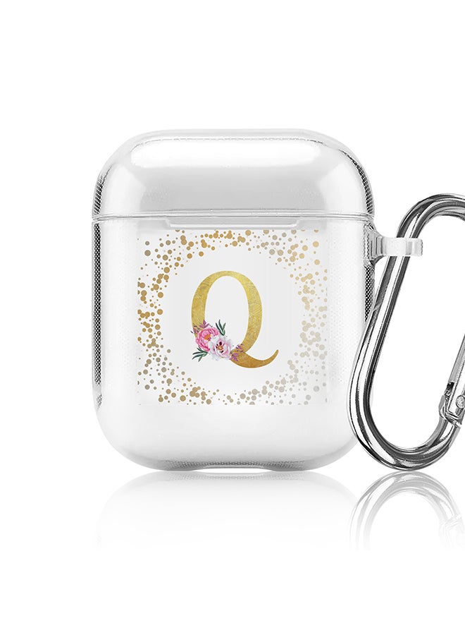 Stylizedd Classic Clear printed Case for Apple Airpods 2 / 1 Soft TPU Gel Thin Transparent Flexible Cover - Custom Monogram Initial Letter Floral Pattern Alphabet - Q (Clear ) - Image 1