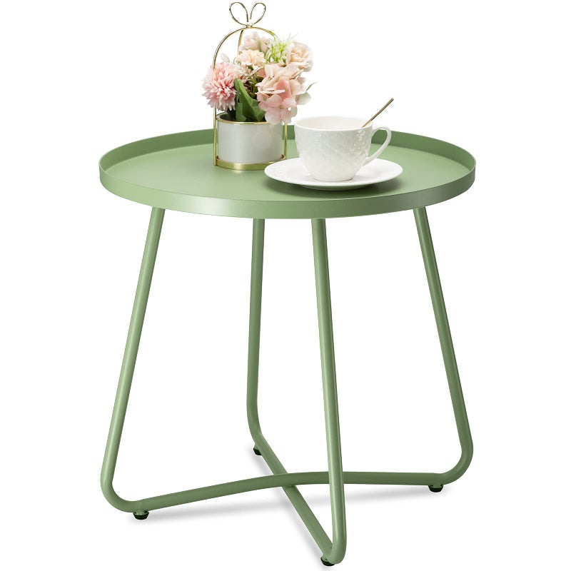 danpinera Outdoor Side Tables Weather Resistant Steel Patio Small Round Outdoor Metal End Table for Patio Yard Balcony Garden Bedside Green