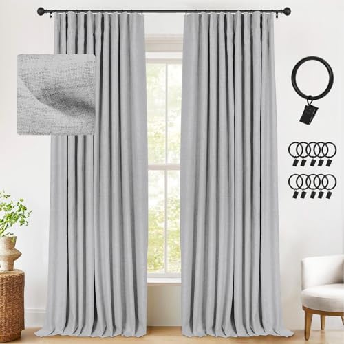 INOVADAY Thermal Sliding Door Curtains 100% Blackout Curtains for Bedroom, Sliding Glass Door Drapes Extra Wide for Patio Linen Textured Farmhouse Window Treatment, Grey, 1 Panel, W50xL96 - Image 1