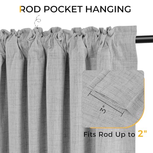 INOVADAY Thermal Sliding Door Curtains 100% Blackout Curtains for Bedroom, Sliding Glass Door Drapes Extra Wide for Patio Linen Textured Farmhouse Window Treatment, Grey, 1 Panel, W50xL96 - Image 5