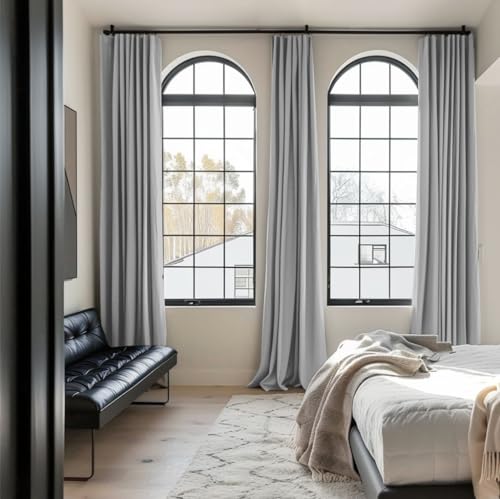 INOVADAY Thermal Sliding Door Curtains 100% Blackout Curtains for Bedroom, Sliding Glass Door Drapes Extra Wide for Patio Linen Textured Farmhouse Window Treatment, Grey, 1 Panel, W50xL96 - Image 2