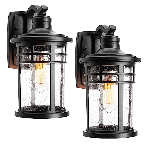 Darkaway Outdoor Porch Lights Wall Mount, Outdoor Light Fixtures Sconces Wall Lighting with Seeded Glass Waterproof Exterior Lights for Patio Yard House Hallway Doorway Garage(2 Pack, Black) - Image 1