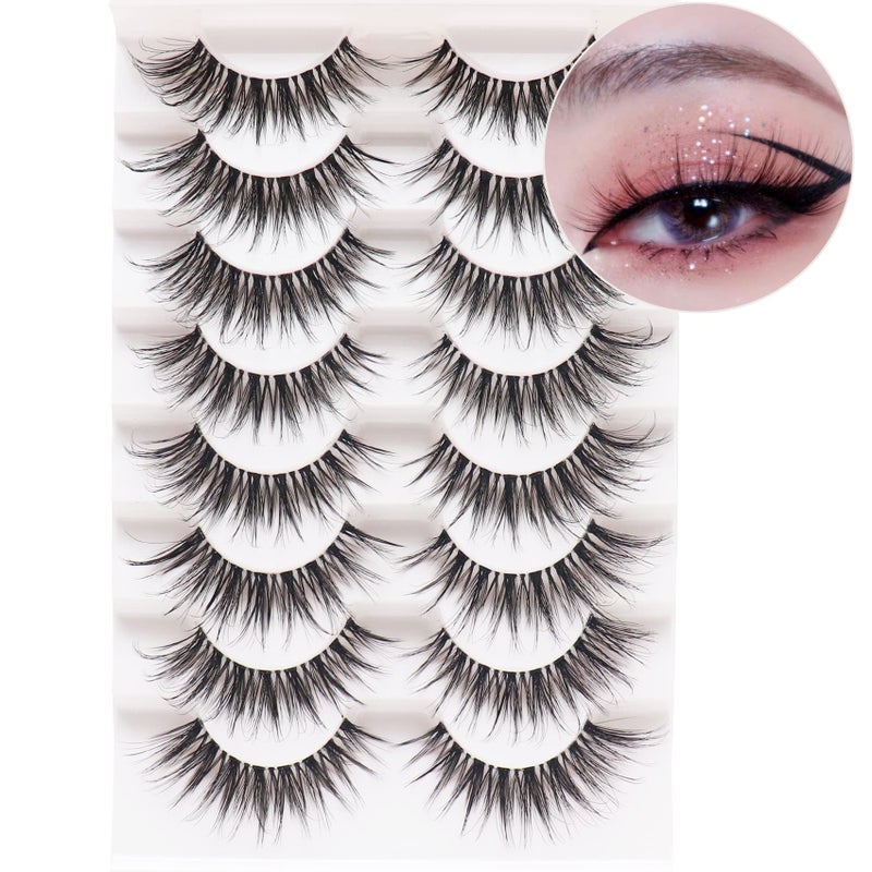 Losha Eyelashes Wispy Lashes Natural Look 8 Pairs Clear Band False Eyelashes Handmade Reusable Fake Eye Lashes Pack (G1) - Image 1