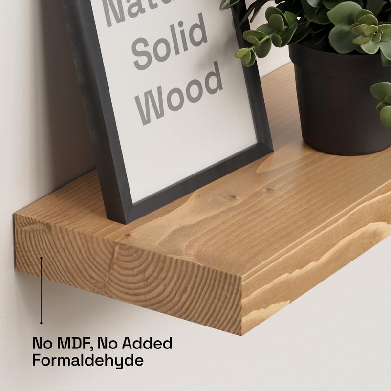 BAOBAB WORKSHOP Natural Wood Floating Shelves for Wall 24 inch - Floating Wall Shelves for Kitchen Bedroom - Wooden Bathroom Shelves - Oak Floating Shelf - 24 x 6.7 Inch, Set of 2 - Image 4