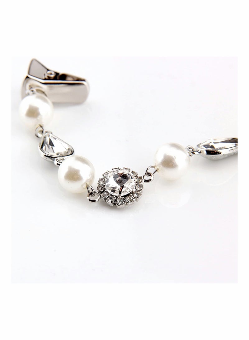 SOLARAE Brooches for Women Fashion Pearl Cardigan Clips for Sweater Brooch with RhinestonesVintage Brooch Sweater Clip Batch Shoulder Jacket Clip Pearl Buttonless Sweater Chain 2 Pcs - Image 4