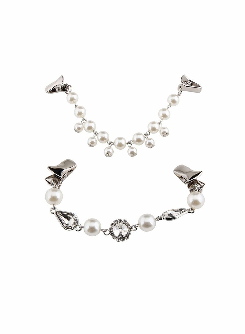 SOLARAE Brooches for Women Fashion Pearl Cardigan Clips for Sweater Brooch with RhinestonesVintage Brooch Sweater Clip Batch Shoulder Jacket Clip Pearl Buttonless Sweater Chain 2 Pcs - Image 1