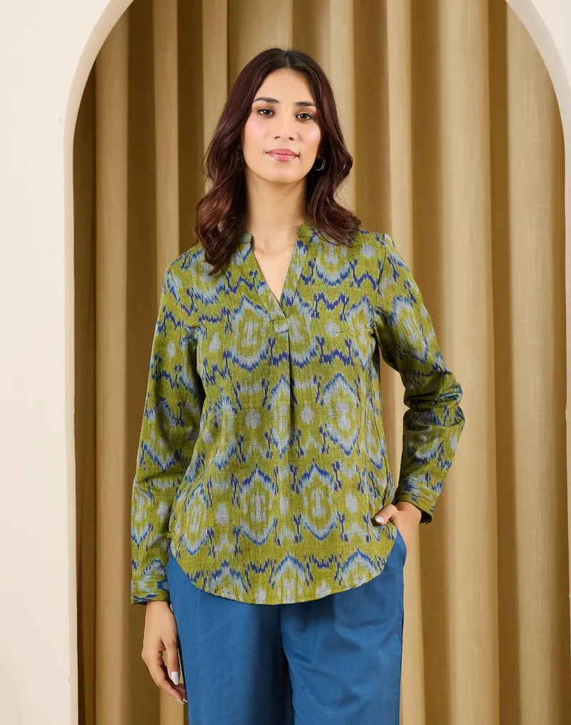 Fabindia  Green-Blue Cotton Tunic for Women | Best Price UAE