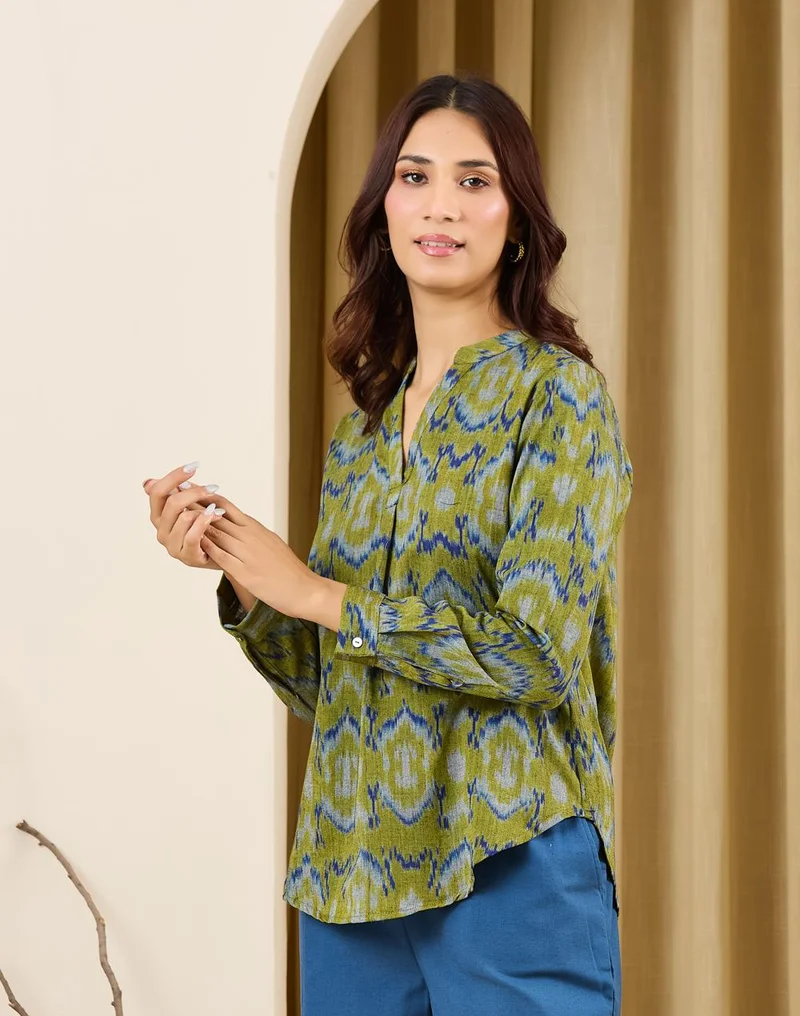 Fabindia  Green-Blue Cotton Tunic for Women | Best Price UAE