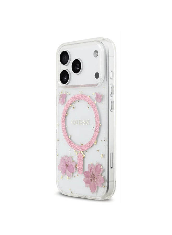 GUESS Guess MagSafe Resin Case with Flowers & Glitter Pattern for iPhone 17 Pro Max, Slim Profile, Drop Protection, Easy Snap-On, Sustainable Packaging, Comfortable Grip, Lightweight Design - Pink - Image 2