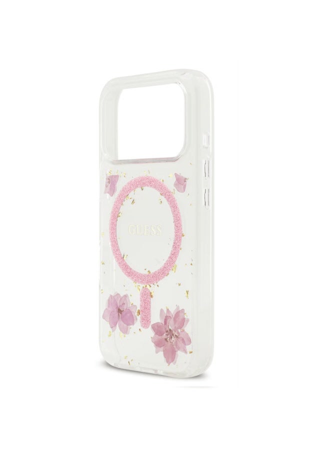 GUESS Guess MagSafe Resin Case with Flowers & Glitter Pattern for iPhone 17 Pro Max, Slim Profile, Drop Protection, Easy Snap-On, Sustainable Packaging, Comfortable Grip, Lightweight Design - Pink - Image 4