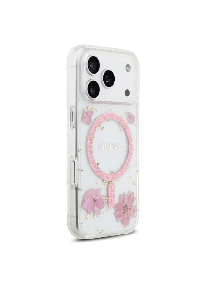 GUESS Guess MagSafe Resin Case with Flowers & Glitter Pattern for iPhone 17 Pro Max, Slim Profile, Drop Protection, Easy Snap-On, Sustainable Packaging, Comfortable Grip, Lightweight Design - Pink - Image 5