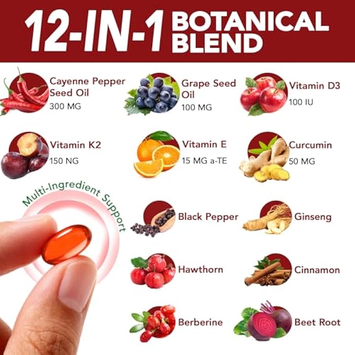 Cayenne Pepper Softgels - 240 Count for Circulation & Wellness | with Grape Seed, Hawthorn, Beetroot, Berberine Extract & Vitamins E, D3 + K2 - Image 3