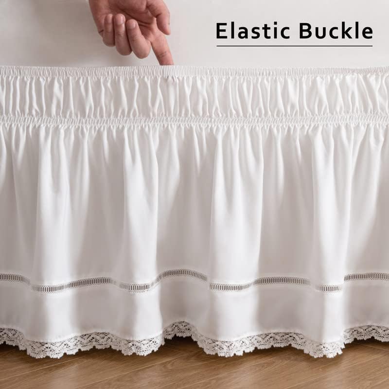 MIYE Replaceable parts Wrap Around Ruffled Lace Bed Skirt, Elastic Dust Ruffle with Adjustable Belts, Easy to Put On, Bed Frame Cover, Machine Washable (Floral Lace/White, King/Queen-22 Drop) Chemical free - Image 5