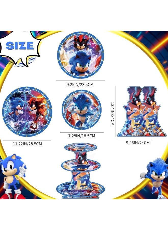 ILovhaprty Sonic The Hedgehog Cake Stand – 3-Tier Sonic Cupcake Stand, Sonic Birthday Party Decorations, Sonic Dessert Tower Display for Party Decoration Supplies - Image 2