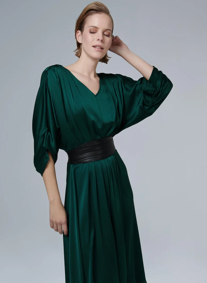 Leem  Belted Pleated Dress - Shorter length for Women | Best Price UAE
