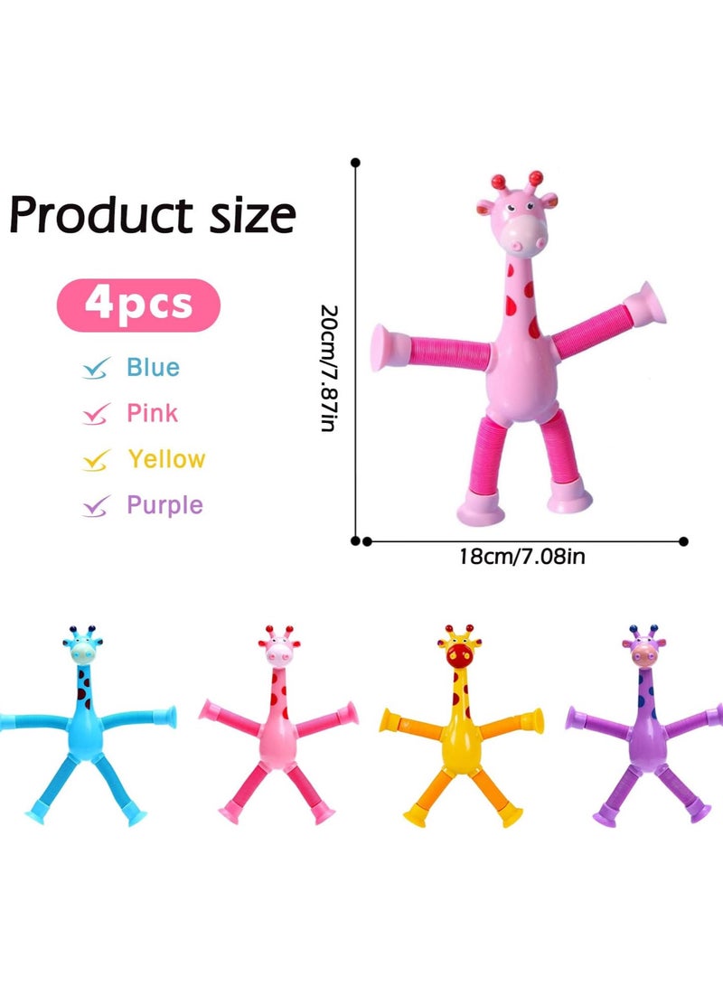 4 Pieces Telescopic Suction Cup Giraffe Toy, Giraffe Toy with Telescopic Suction Cup, Giraffe Pop Tube Toy for Children, Toys for Children Telescopic Stress... - Image 3