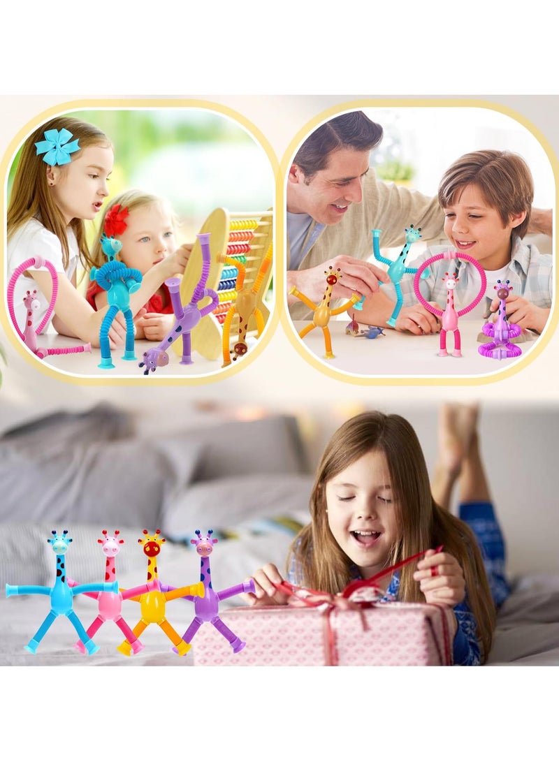 4 Pieces Telescopic Suction Cup Giraffe Toy, Giraffe Toy with Telescopic Suction Cup, Giraffe Pop Tube Toy for Children, Toys for Children Telescopic Stress... - Image 4