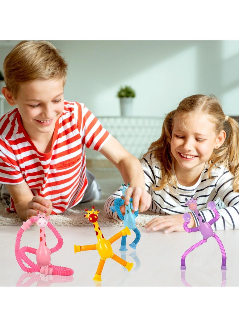 4 Pieces Telescopic Suction Cup Giraffe Toy, Giraffe Toy with Telescopic Suction Cup, Giraffe Pop Tube Toy for Children, Toys for Children Telescopic Stress... - Image 5