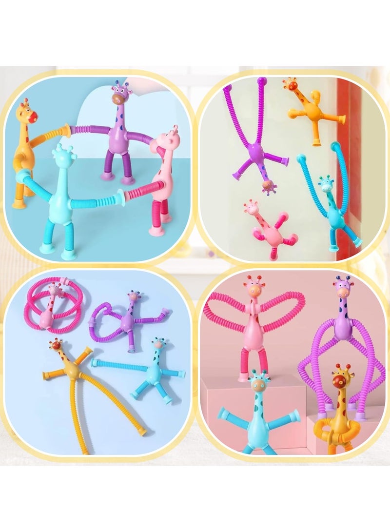 4 Pieces Telescopic Suction Cup Giraffe Toy, Giraffe Toy with Telescopic Suction Cup, Giraffe Pop Tube Toy for Children, Toys for Children Telescopic Stress... - Image 1