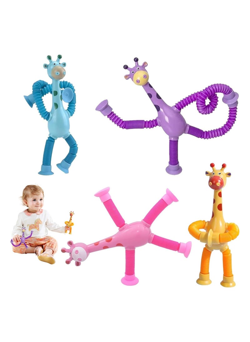 4 Pieces Telescopic Suction Cup Giraffe Toy, Giraffe Toy with Telescopic Suction Cup, Giraffe Pop Tube Toy for Children, Toys for Children Telescopic Stress... - Image 2