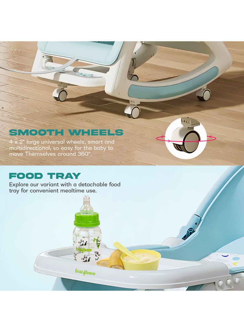 BAYBEE 5 in 1 Multifuctional Baby Rocking Chair for Kids, Baby Chair with Multi Position Recline, Canopy, Rope & Handle Booster Seat Baby Dining Chair with Music, Wheels & Food Tray Baby Rocker for Kids Boys Girls Blue - Image 5