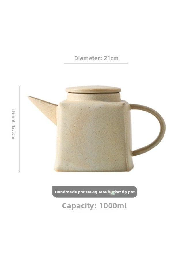 Yilongxuan Ceramic Hand-painted Water Cup Set Household Living Room Water Cup Hand-painted Coffee Cup Teapot Kettle-Color:Handmade Square Bucket Pointed Kettle  - Image 1