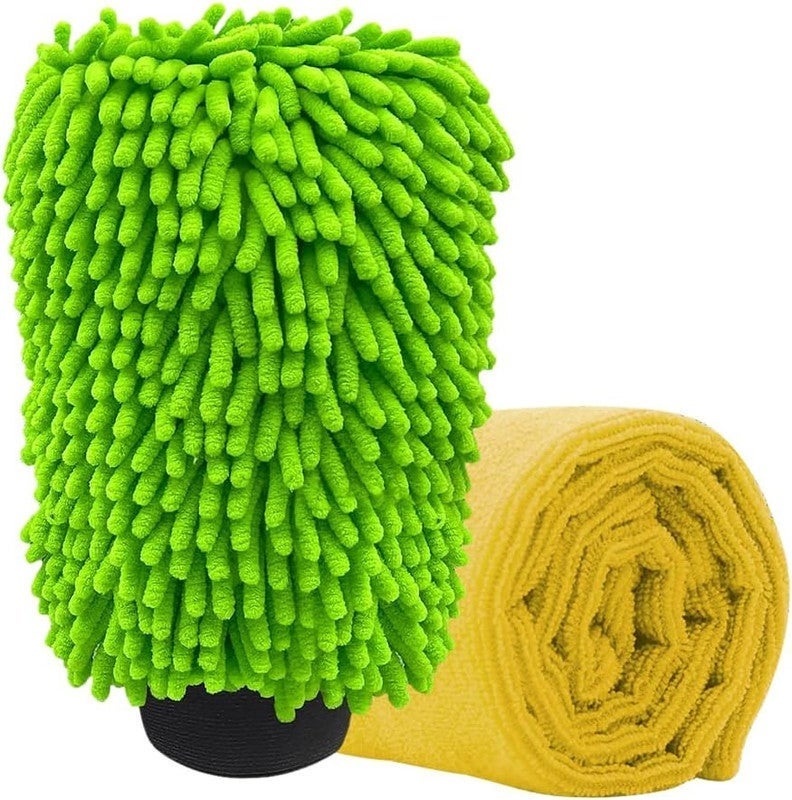 KENT Microfiber Wash & Dry Car Care Kit – 2-Piece Car Cleaning Set with Noodle Microfiber Wash Mitt Glove and Microfiber Drying Towel, Scratch-Free Car Wash Accessories for Exterior & Interior Cleaning - Image 3