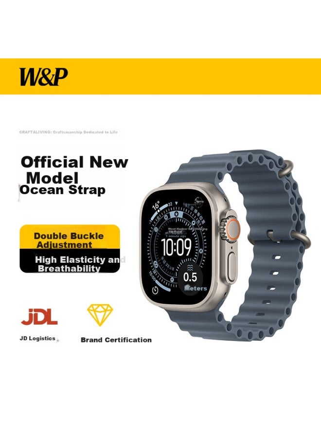 WP W&p New Compatible Apple Watch Band For Ultra 3/2 Ocean Silicone Double Buckle Loop Strap Iwatch S11/10/9/8/7/se Anchor Blue 49mm - Image 1