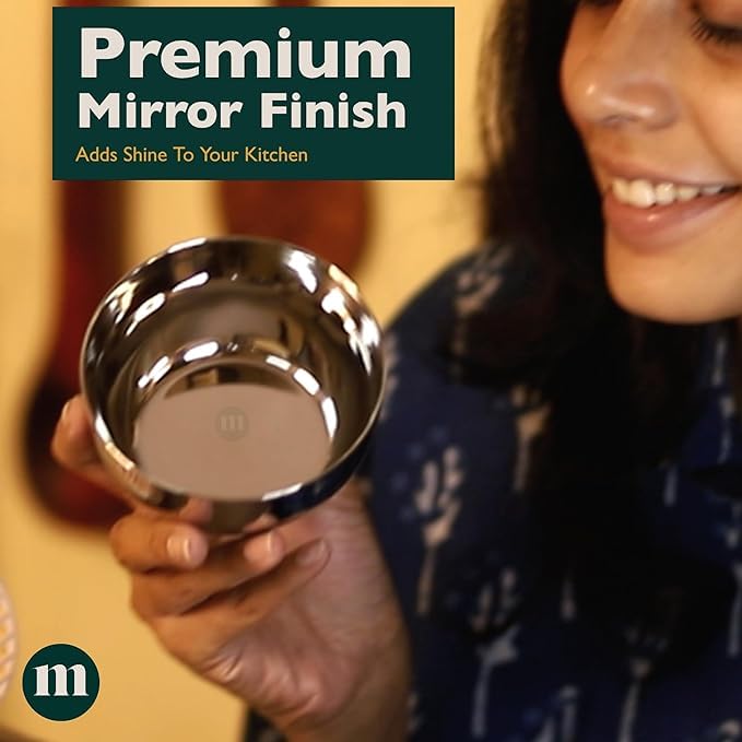 MARU Stainless Steel Bowls Set of 6, Medium 300ml Round Katori Vati for Kitchen, Suitable for Snacks, Ice Cream, Curry, Salad, Dessert - Image 2