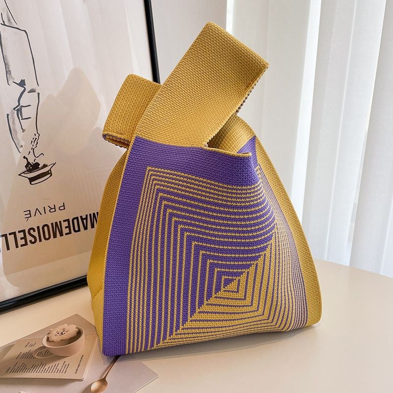 Ins Internet Celebrity Handbag Women'S Knitted Wool Bucket Bag Japanese And Korean Style All-Match Handbag Casual Tote Bag Lunch Box Bag - Image 1